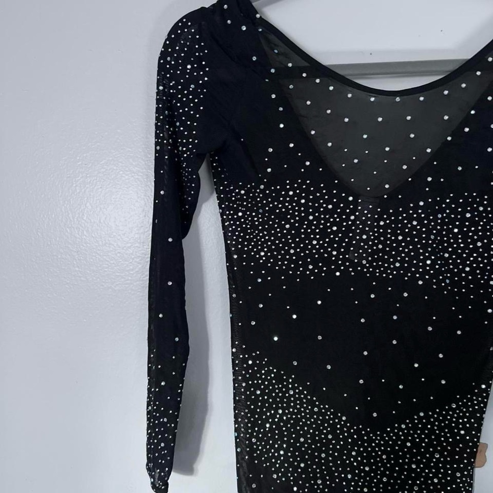 Poster girl Black and silver mesh sparkly long sleeve bodysuit